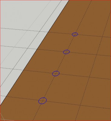 trou 6.JPG (41.48 Kio) Consulté 2154 fois avec la même méthode, on va déplacer et copier vers la droite, suivant l'axe rouge, donc flèche droite,Ctrl, déplacer vers la ligne guide, clic, *5 et valider. On a copier 5 fois les 4 trous
