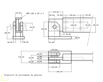 dessins 2D de l'articulation du plateau